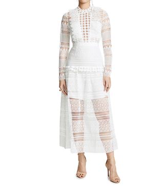 Self-Portrait + Spiral Lace Paneled Midi Dress