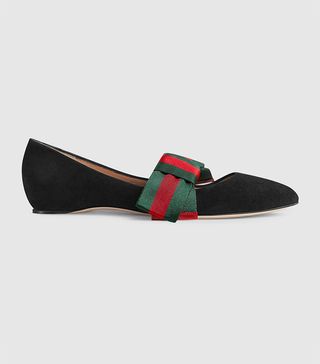 Gucci + Suede Ballet Flats With Web Bow