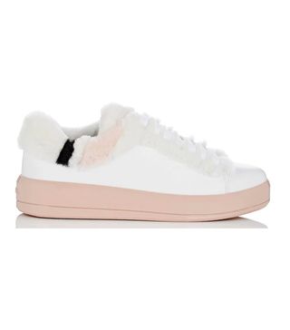 Prada + Shearling-Trimmed Leather Sneakers