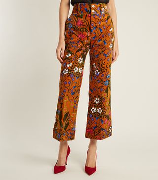 Gucci + Floral-Print Wide-Leg Corduroy Cropped Trousers