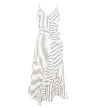 Warehouse + Stripe Ruffle Wrap Midi Dress