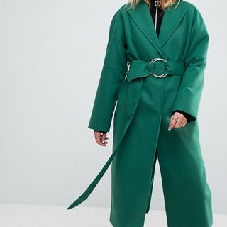 ASOS + Green D Ring Belted Long Coat