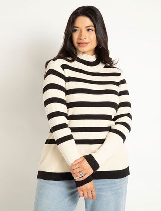 Eloquii + Striped Mock Neck Sweater