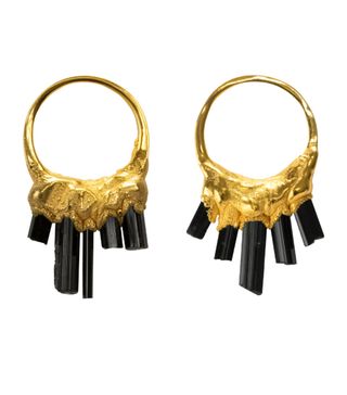 Olivia Creber + Black Tourmaline + Yellow Gold Vermeil Little O Earrings