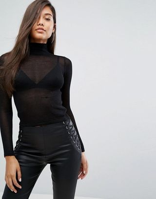 ASOS + Parallel Lines High Neck Top in Sheer Knit