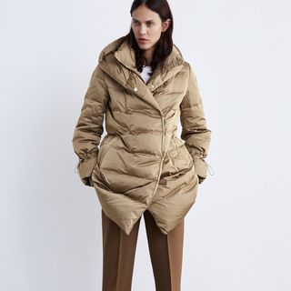Zara + Down Puffer Coat With Wraparound Collar