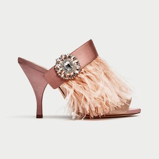 Zara + High Heel Mules With Feathers