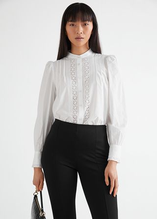 & Other Stories + Embroidered A-Line Cotton Blouse