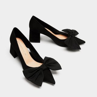 Zara + Medium Heel Court Shoe With Bow