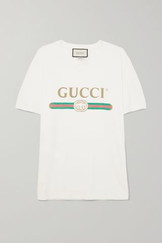 Gucci + Appliquéd Distressed Printed Cotton-Jersey T-Shirt