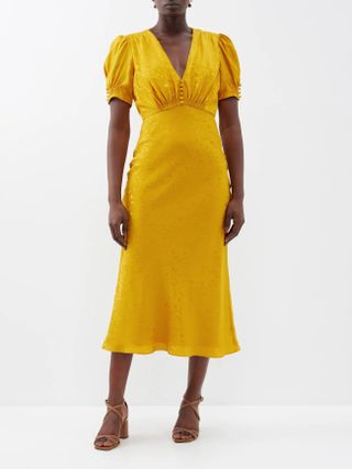 Saloni + Lea-B Astrological Jacquard Silk-Satin Midi Dress