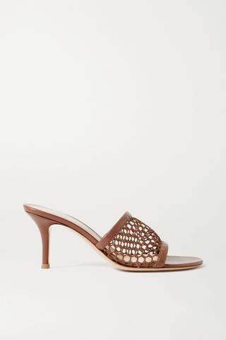Gianvito Rossi + Leather-Trimmed Fishnet Mules