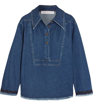 See by Chloé + Ric Rac-Trimmed Frayed Denim Top