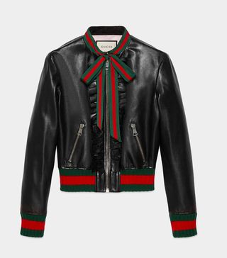 Gucci + Ruffle Leather Bomber Jacket