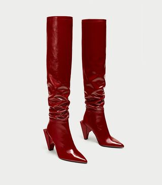 Zara + Patent Leather High Heel Boots
