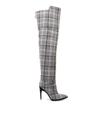 Off-White + Tartan Textured-Knit Over-the-Knee Boots
