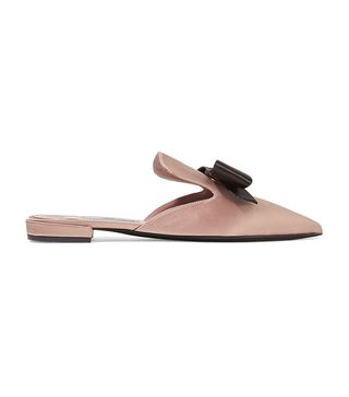 Prada + Bow-Embellished Satin Slippers
