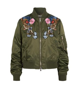Alexander McQueen + Embellished Embroidered Shell Bomber Jacket