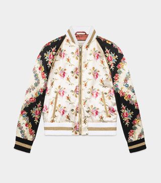 Gucci + Rose Print Silk Bomber Jacket