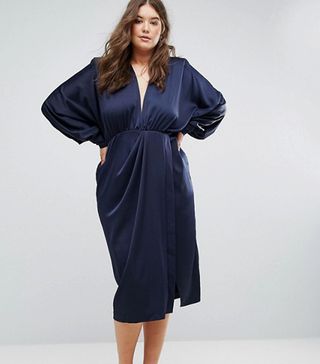 ASOS Curve + Shoulder Pad Long Sleeve Selenia Midi Dress