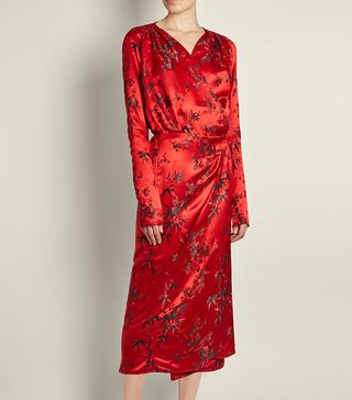 Attico + Victoria Oriental Satin-Jacquard Midi Dress