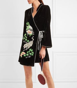 Rixo London + Iris Embroidered Velvet Wrap Dress