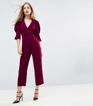 ASOS + Tea Jumpsuit with Button Sleeve and Peg Leg