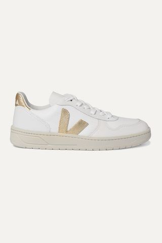 Veja + V-10 Metallic-Trimmed Mesh and Leather Sneakers