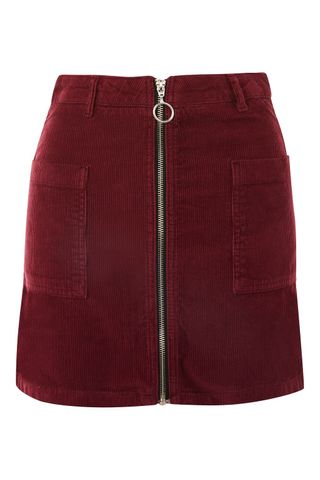 Topshop + Zip Through Corduroy Skirt