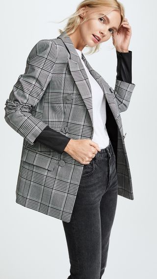 Alexander Wang + Peaked Lapel Leather Sleeve Jacket