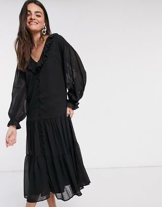 ASOS + Button Through Ruffle Front Tiered Maxi Dress