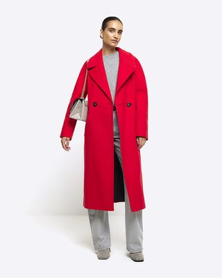 River Island + Red Wool Blend Oversized Coat