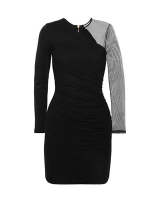 Balmain + Tulle-Paneled Stretch-Jersey Mini Dress