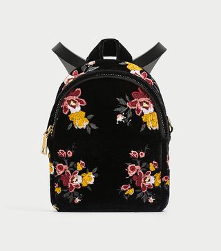 Zara + Mini Embroidered Velvet Backpack