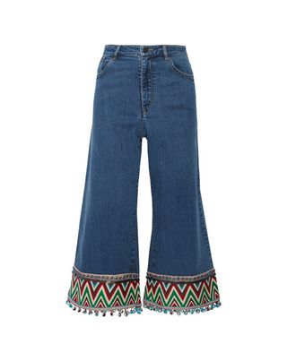 Alice + Olivia + Beta Cropped Embroidered High-Rise Wide-Leg Jeans