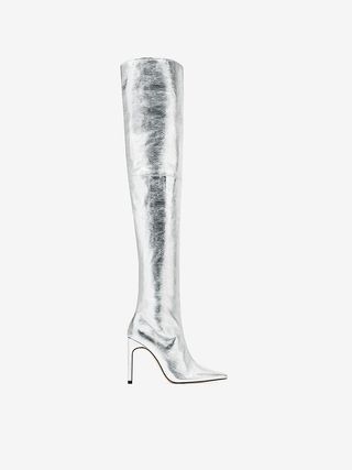 Zara + Silver Over-the-Knee High Heels