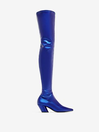 Zara + Electric Blue Pointed Over-the-Knee Boots