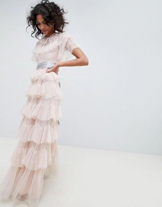 Needle & Thread + Tiered Maxi Gown with Waistband in Rose