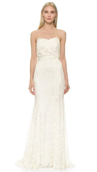 Theia + Sweetheart Strapless Lace Gown
