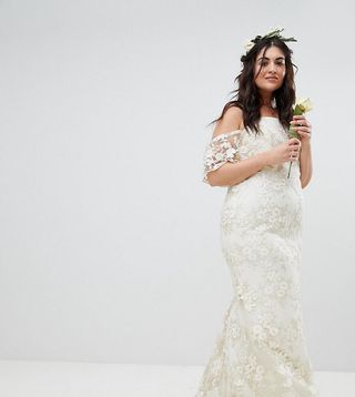 ASOS Curve + Floral Lace Bandeau Maxi Wedding Dress