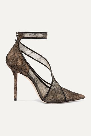 Jimmy Choo + Hadlea 100 Leather-Trimmed Corded Lace Pumps