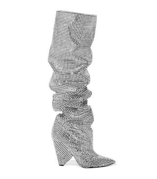 Saint Laurent + Niki Swarovski Crystal-Embellished Leather Knee Boots