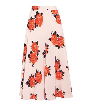 Ganni + Harness Floral-Print Silk Crepe de Chine Midi Skirt
