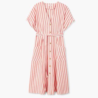Mango + Striped Linen Dress