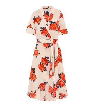 Ganni + Harness Floral-Print Silk Crepe de Chine Wrap Dress