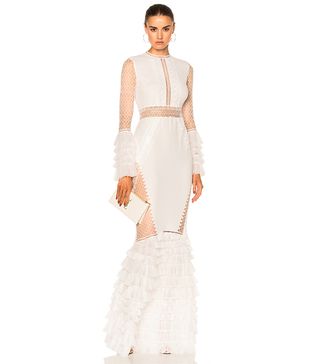 Jonathan Simkhai + Tiered Ruffle Long Sleeve Lace Dress