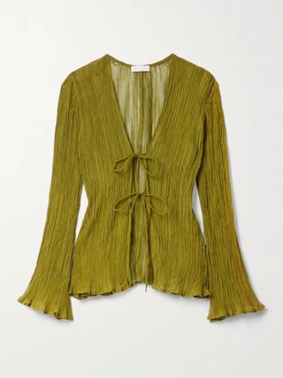 Savannah Morrow the Label + + Net Sustain Amalfi Crinkled Organic Cotton and Peace Silk-Blend Top