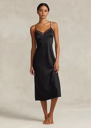 Ralph Lauren + Lace-Trim Silk Slip Dress