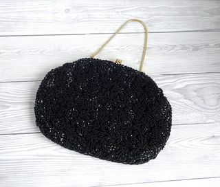Etsy + Vintage Black Sequin Evening Bag With Gold Chain Handle