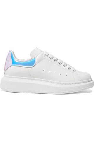 Alexander McQueen + Iridescent-Trimmed Leather Exaggerated-Sole Sneakers